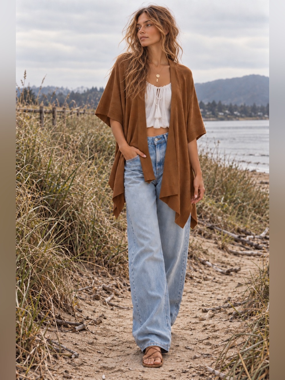 Lululemon 100% Merino Wool Brown Draped Poncho Wrap Cardigan